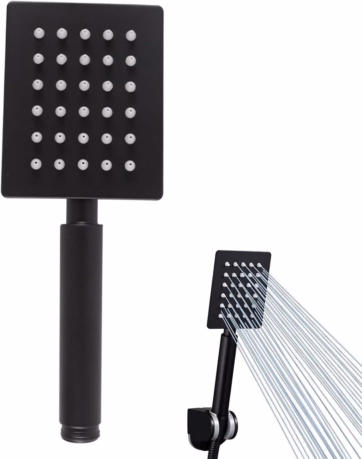 Doccia a soffione ad alta pressione, quadrata, 20 cm, in acciaio inossidabile nero, per doccia