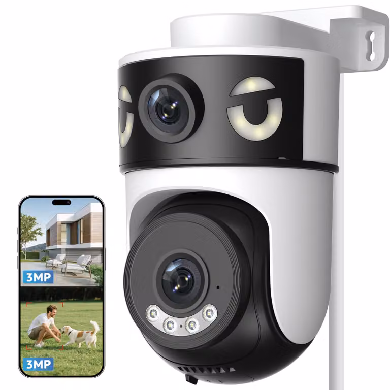 Telecamera di sicurezza WiFi 2K con doppia lente e visione notturna