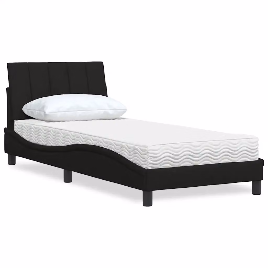 Letto singolo moderno con materasso Hanko nero e struttura in tessuto e metallo, dimensioni 90x200 cm – 2