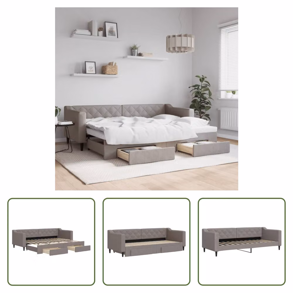 The Living Store Letto allungabile con cassetti Taupe 80x200 cm tessuto