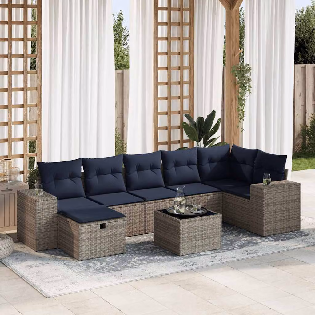 Maison Exclusive - Set Divano da Giardino 8 pz con Cuscini Grigio in Polyrattan