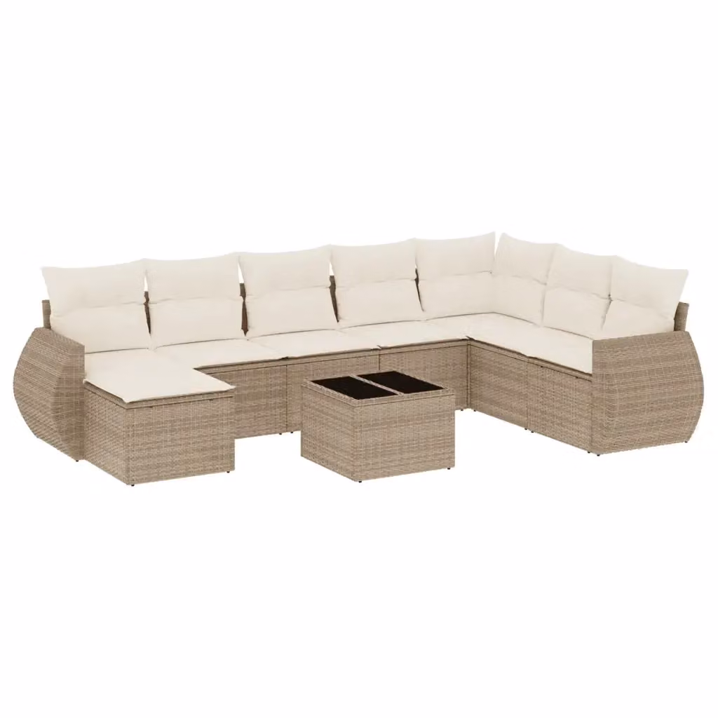 vidaXL Set Divano da Giardino a L in Polyrattan Beige con 9 Pezzi e Cuscini Imbottiti – 2