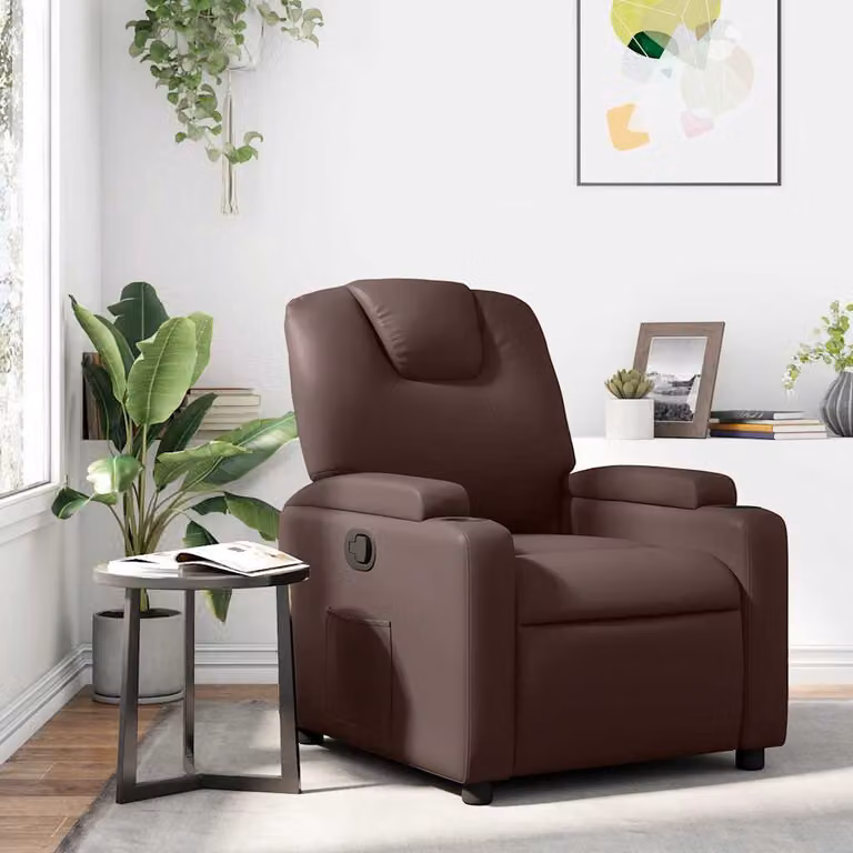 Poltrona Reclinabile Relax vidaXL in Similpelle Marrone con Braccioli e Struttura in Legno e Metallo