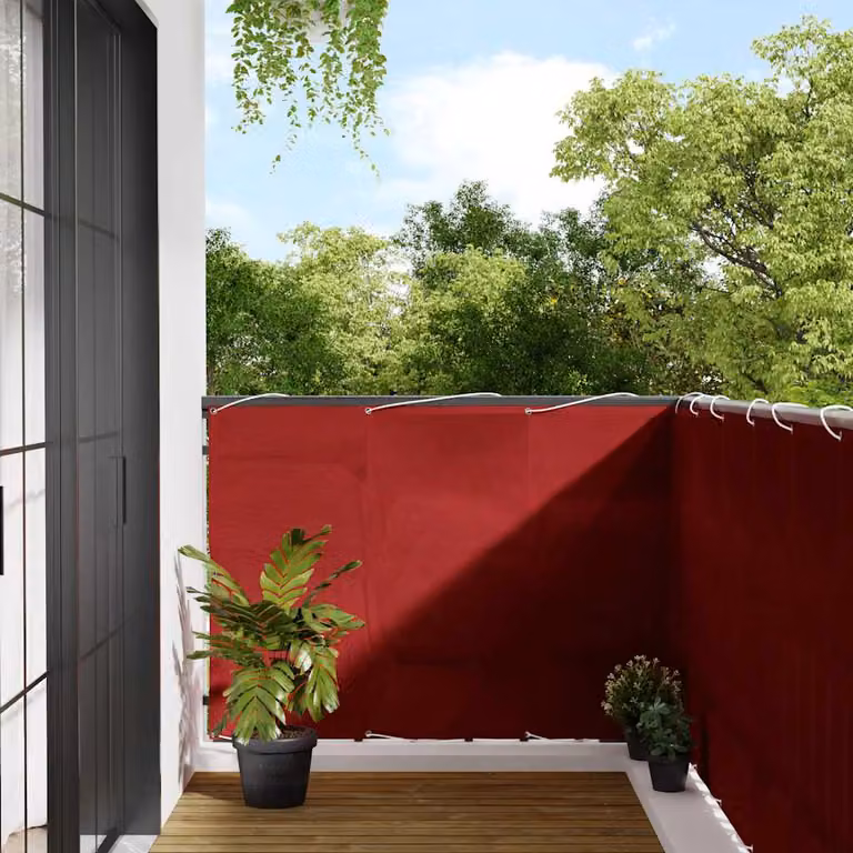 vidaXL Paravento da Balcone Rosso in Poliestere con Supporto in Alluminio L: 120 cm, P: 800 cm