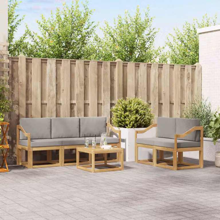 Set di divani da esterno vidaXL 6 pezzi in legno di acacia con tavolino, colore bianco e grigio, con cuscini inclusi