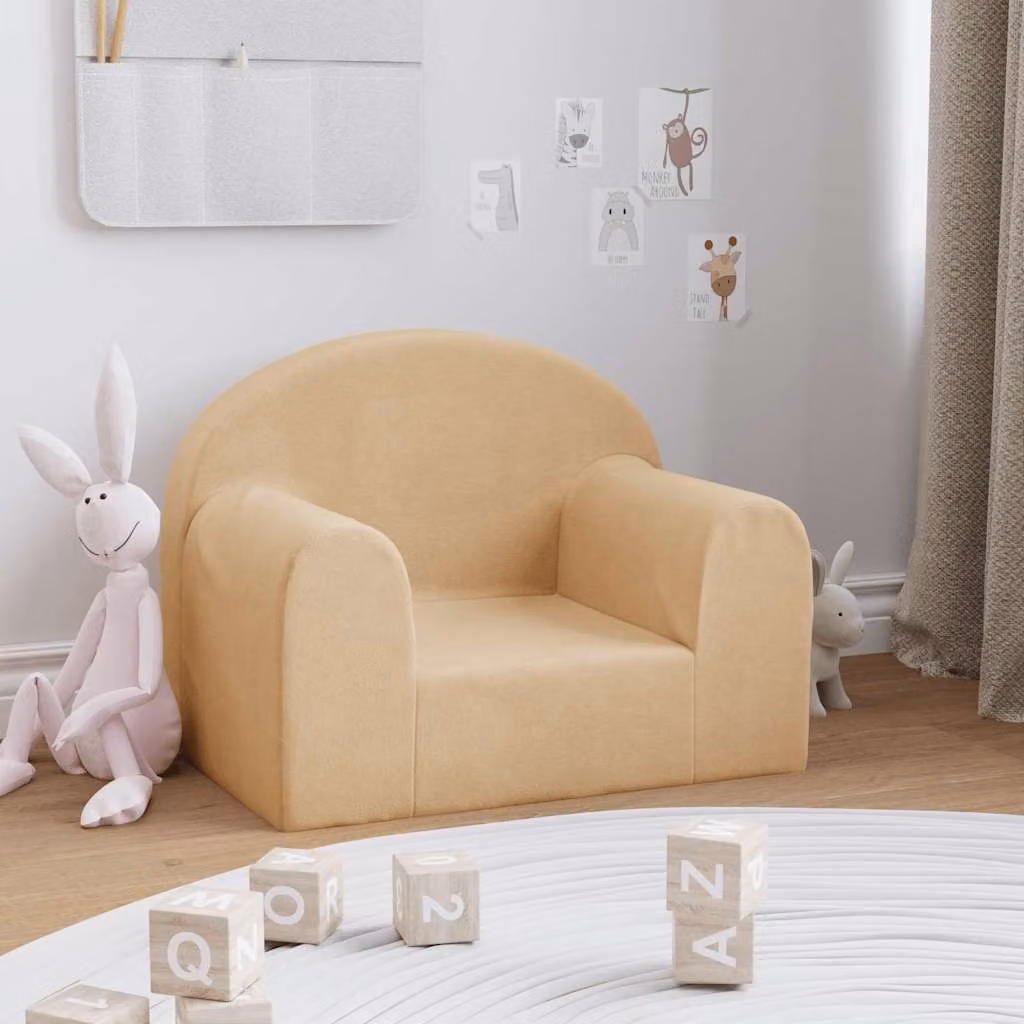 vidaXL Divano per Bambini in Morbido Peluche Beige L: 52 cm, P: 40 cm, H: 34 cm