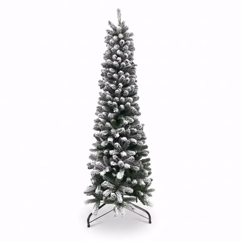 Albero di Natale Artificiale Slim Aspen Innevato VESTIAMO CASA, Colore Bianco e Verde, H 210 cm, Diametro alla base: 76 cm