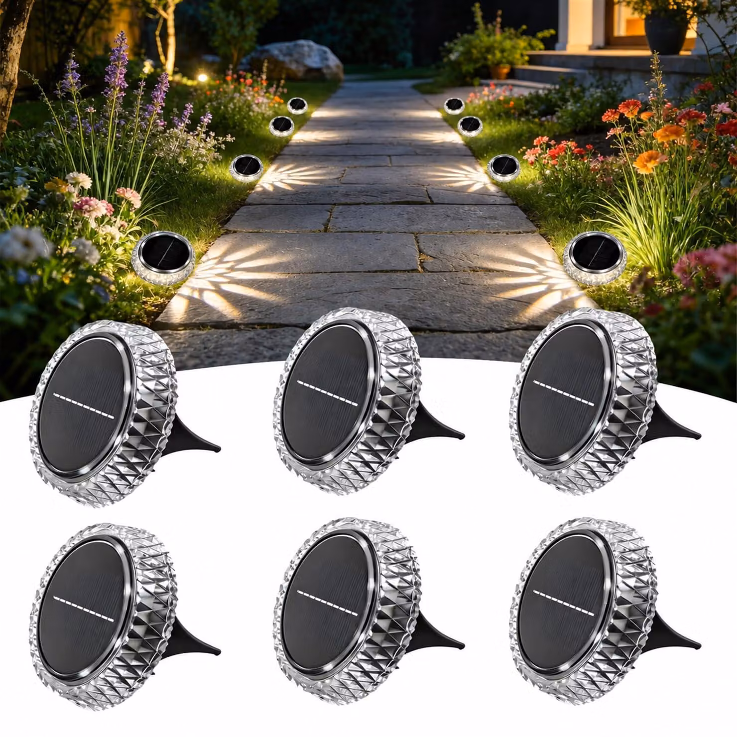 6 lampade solari da esterno, luci LED per giardino impermeabili a forma di diamante