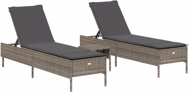 Set Lettini PrendiLettino sole | Sdraio da giardino | Lettino da sole con Cuscini 3 pz Grigio in Polyrattan
