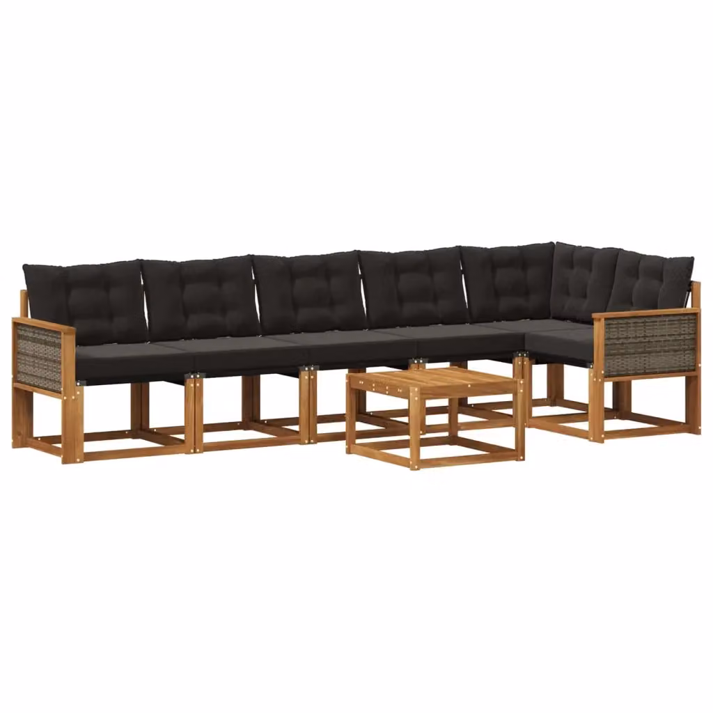 Set di divani da esterno a L con tavolino vidaXL, 7 pezzi in legno di acacia e tessuto textilene, marrone e nero – 2