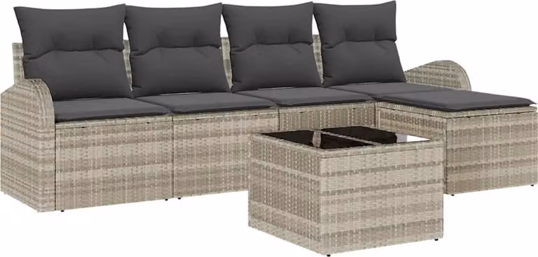 Set di divani con cuscino 6 pcs Grigio chiaro polyrattan