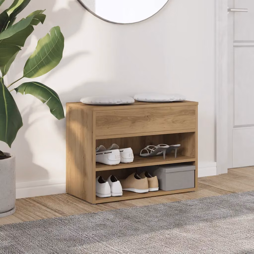 Scarpiera moderna vidaXL in legno multistrato e MDF, colore marrone e oro, L: 60 cm, P: 30 cm, H: 45 cm