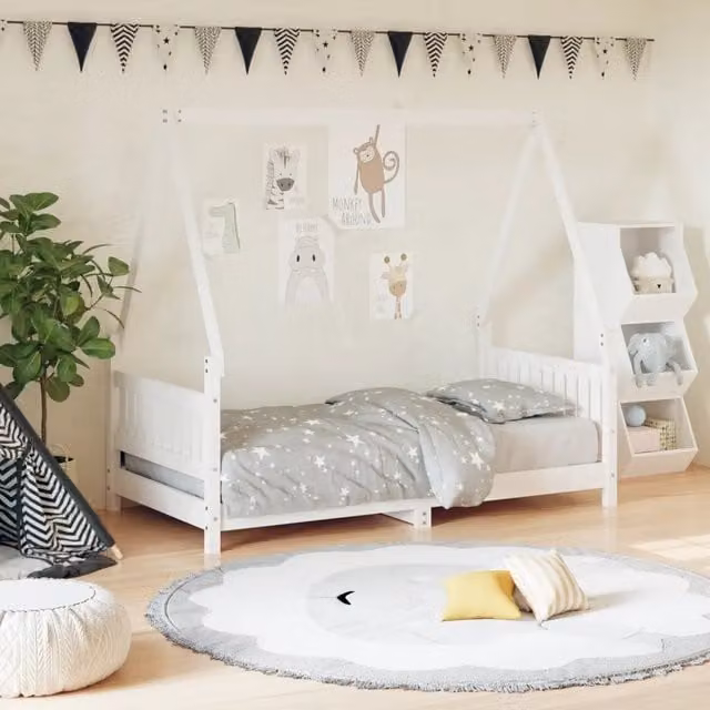 Giroletto per bambini vidaXL in legno massello di pino bianco stile rustico L/P: 160 x 80 cm
