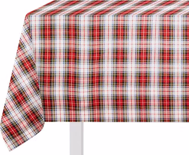 Tovaglia natalizia KASANOVA in cotone con motivo tartan a quadri bianco e rosso, L: 140 cm, P: 320 cm – 1
