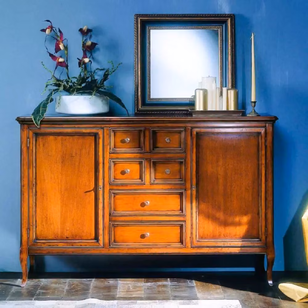 Madia credenza in legno laccato Mobili 2G con 2 porte e 6 cassetti L/P/H: 140 x 43 x 90 cm – 1