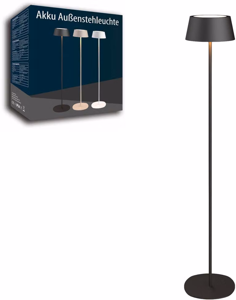 Lampada da terra a LED ricaricabile Northpoint in metallo, per interni ed esterni, luce bianco caldo, dimmerabile, senza fili, nera