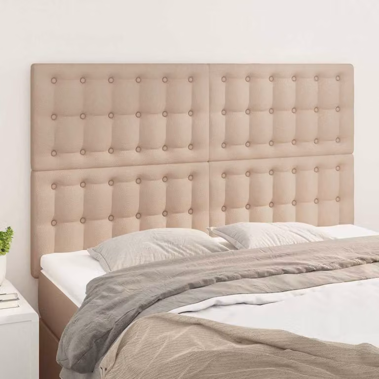 Testiera per letto vidaXL in similpelle beige/marrone, L: 144 cm, P: 5 cm, H: 118/128 cm