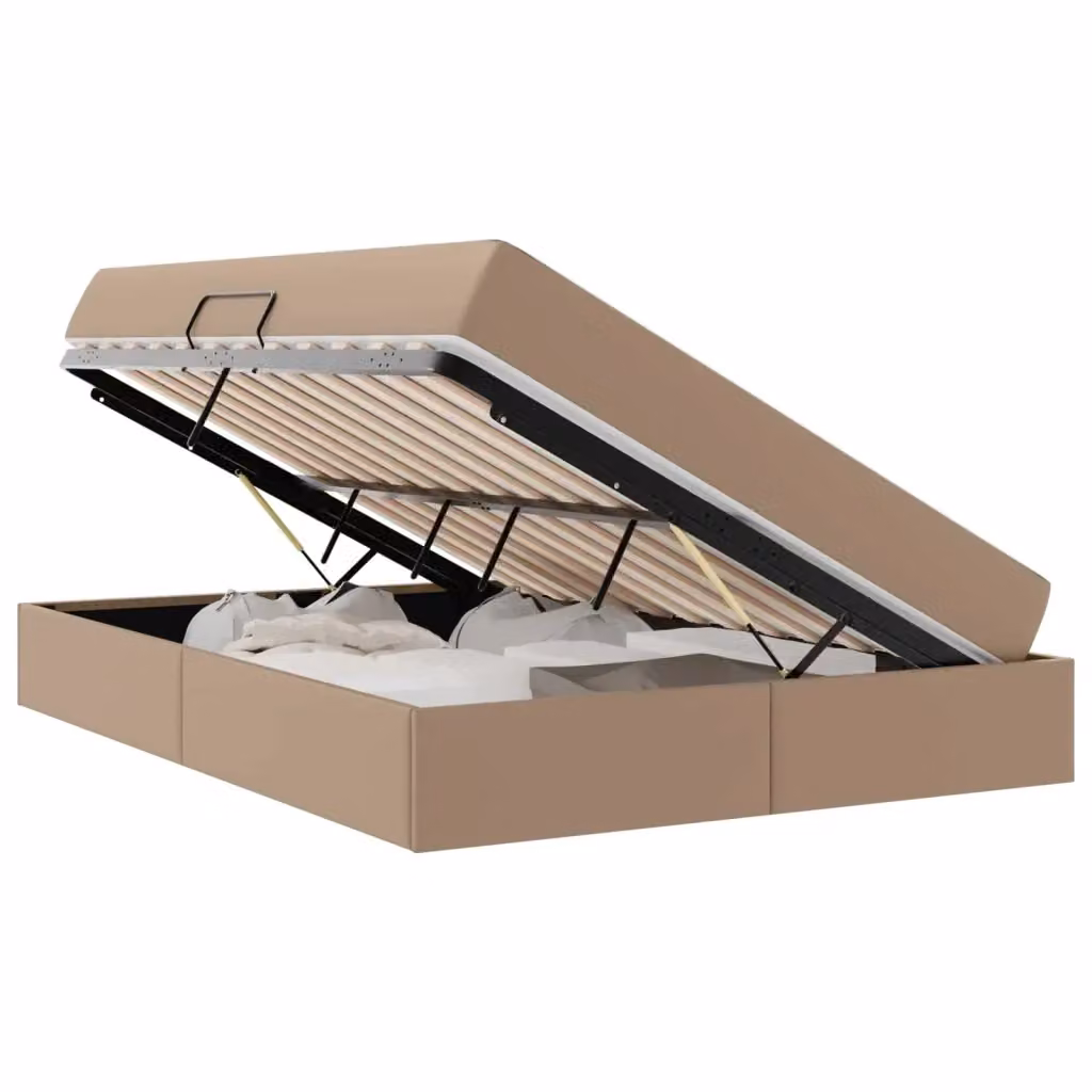 Letto con contenitore e materasso ibrido vidaXL in ecopelle beige L/P/H: 200 x 140 x 43,5 cm – 2