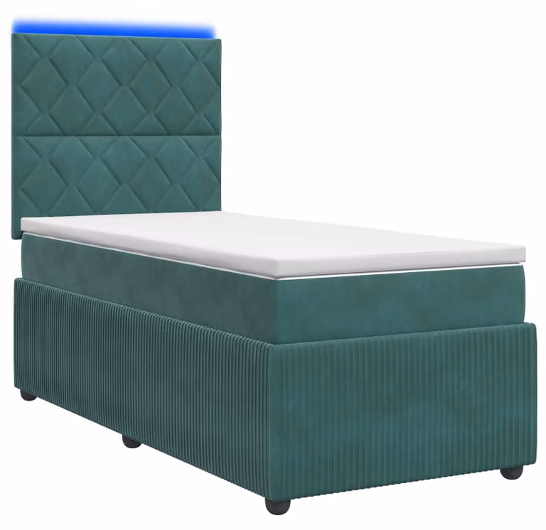 Letto a molle LED con materasso verde scuro 90 x 200 cm in velluto