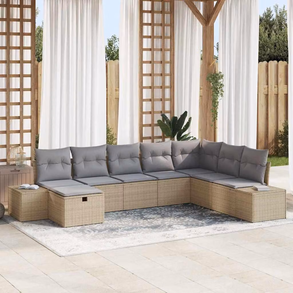 Maison Exclusive - Set da giardino composto da 8 pezzi. Divano in rattan sintetico beige