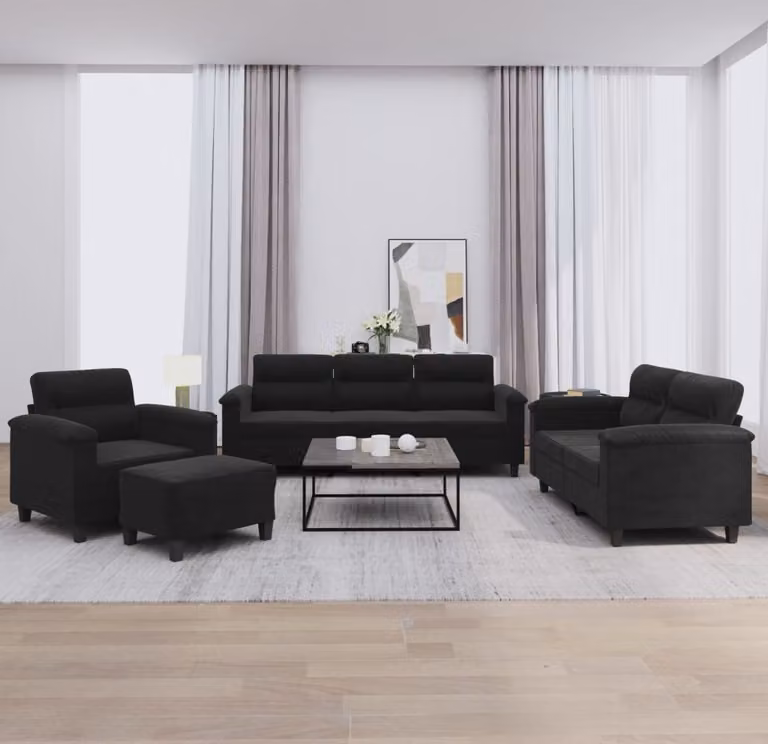 Maison Exclusive - Set divano 4 pezzi con cuscini, tessuto in microfibra nero