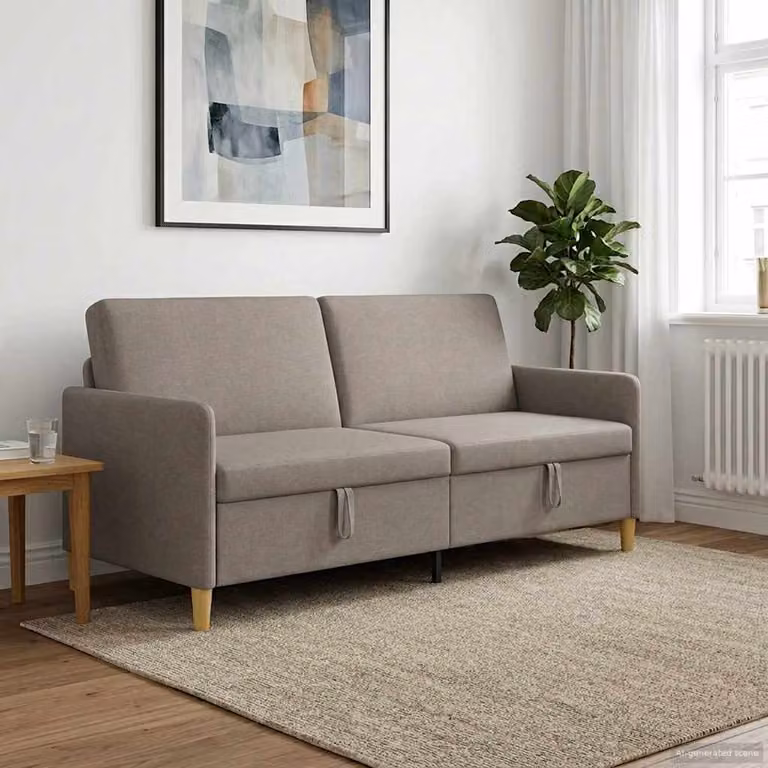 Divano letto moderno vidaXL con contenitore, rivestimento in tessuto beige e grigio, L: 192 cm, P: 78 cm, H: 87 cm