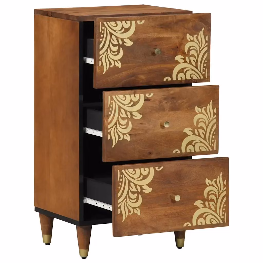 Credenza Buffet Marrone in Legno di Mango Massello e Metallo con Dettagli Oro vidaXL L/P/H: 40 x 33 x 75 cm – 2