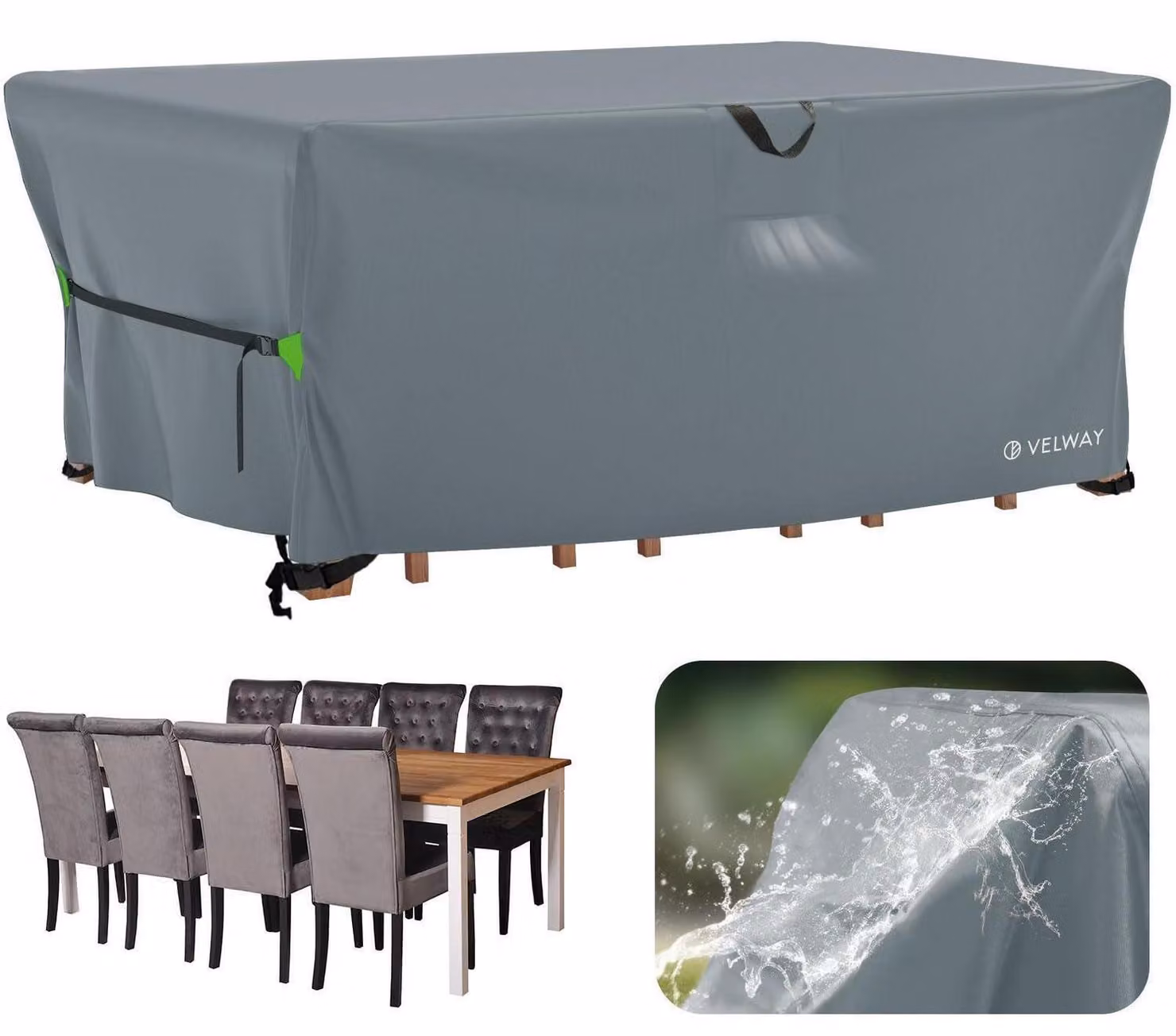 Copertura impermeabile e resistente al vento per mobili da giardino, dimensioni 242x162x100 cm, colore grigio, realizzata in tessuto Oxford