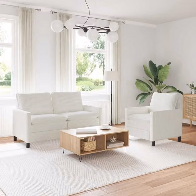 Set di 2 divani moderni vidaXL in tessuto beige con struttura in metallo e cuscini inclusi per il tuo soggiorno
