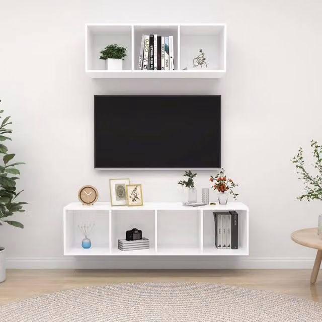 Set Mobile TV 2 pz-Set di 2 Credenza per TV Bianco in Truciolato