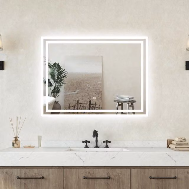 Specchio da bagno rettangolare Aica Italy con retroilluminazione LED, funzione antiappannamento e touch switch, colore bianco, L: 80 cm, H: 60 cm
