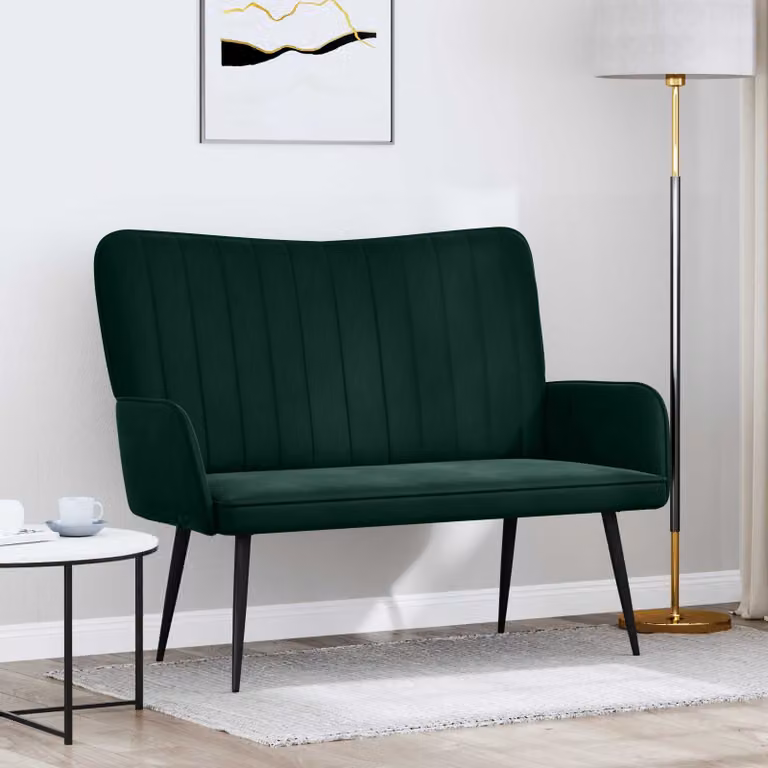 Divano a 2 posti vidaXL in velluto verde con struttura in legno e metallo L: 115 cm, P: 61 cm, H: 87 cm