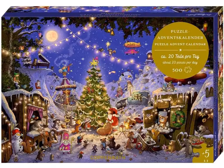 Calendario dell'Avvento a tema puzzle - Mercatino di Natale degli animali