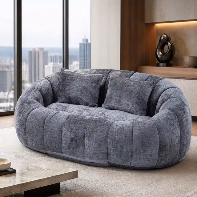 Divano Sacco REDOM in Chenille Grigio L: 150 cm, P: 95 cm, H: 63 cm