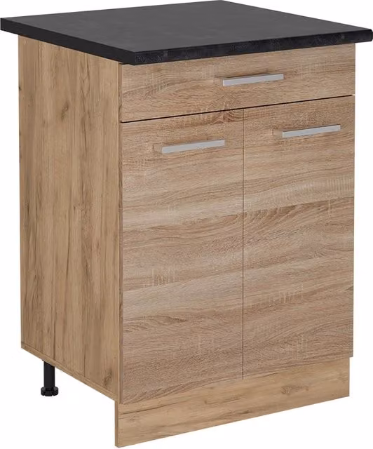 Mobiletto base per cucina R-Line Sonoma/Rovere dorato 60 cm con cassetto, PL Antracite Vicco