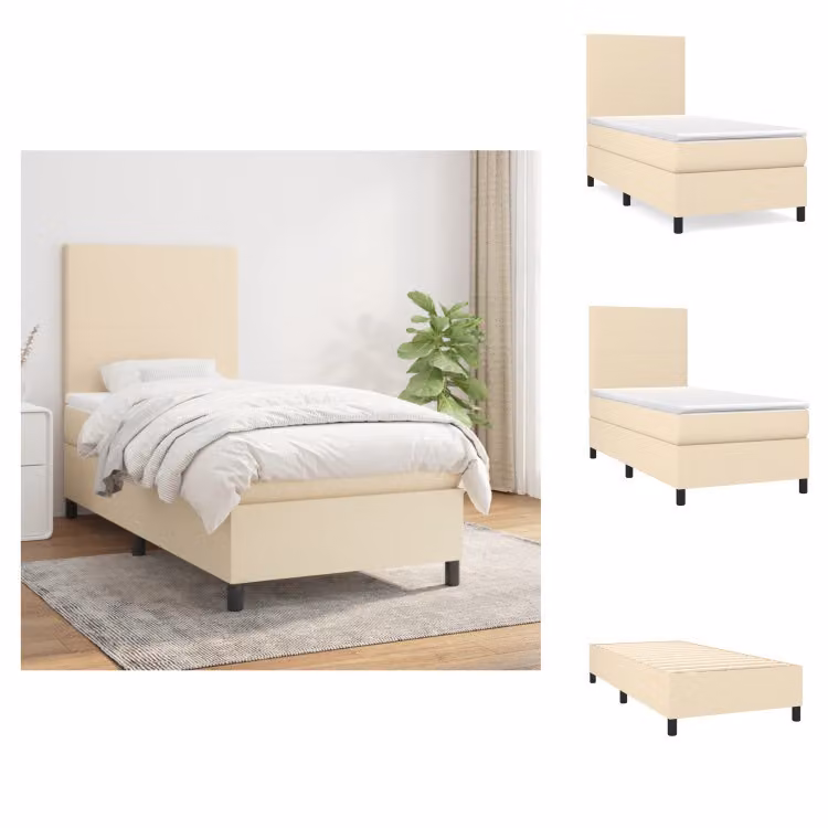 vidaXL Letto a molle con materasso crema 90x190 cm in tessuto - Letti & strutture letto