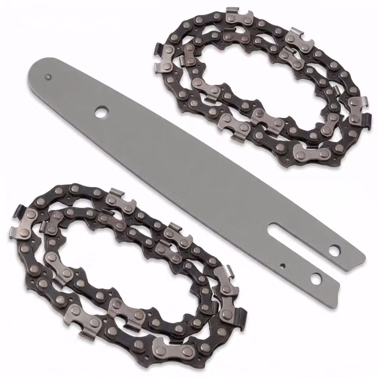 Catena e Barra di Ricambio per Mini Motosega 6" e 8" - 2 Catene + 1 Barra, 37/45 Maglie, Passo 1/4", Spessore 0,043", Anti-Contraccolpo