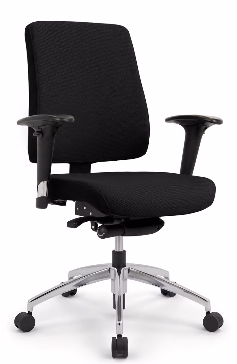 VERSEE Basic sedia da ufficio in tessuto nero - sedia girevole ergonomica e sedia da scrivania, comoda per lunghi periodi di seduta, robusta sedia girevole con una capacità di carico fino a 150 kg