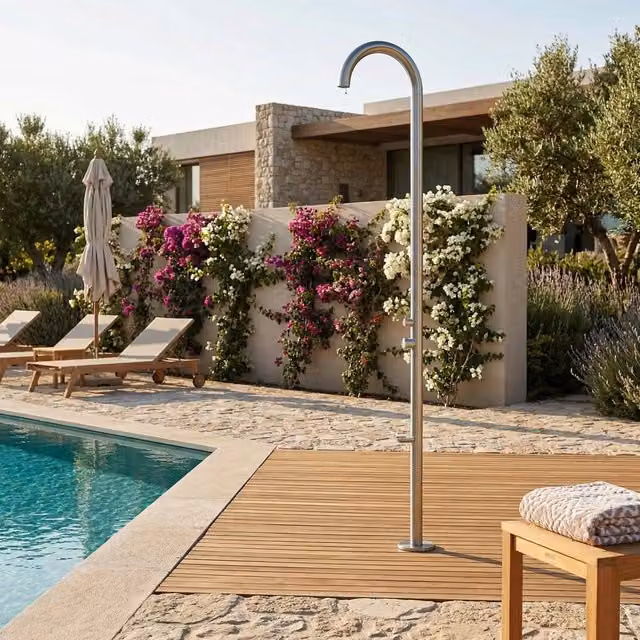 Doccia da piscina per esterni MPC in acciaio inox 316L colore argento MX1007S-INOX resistente alla corrosione per ambienti marini