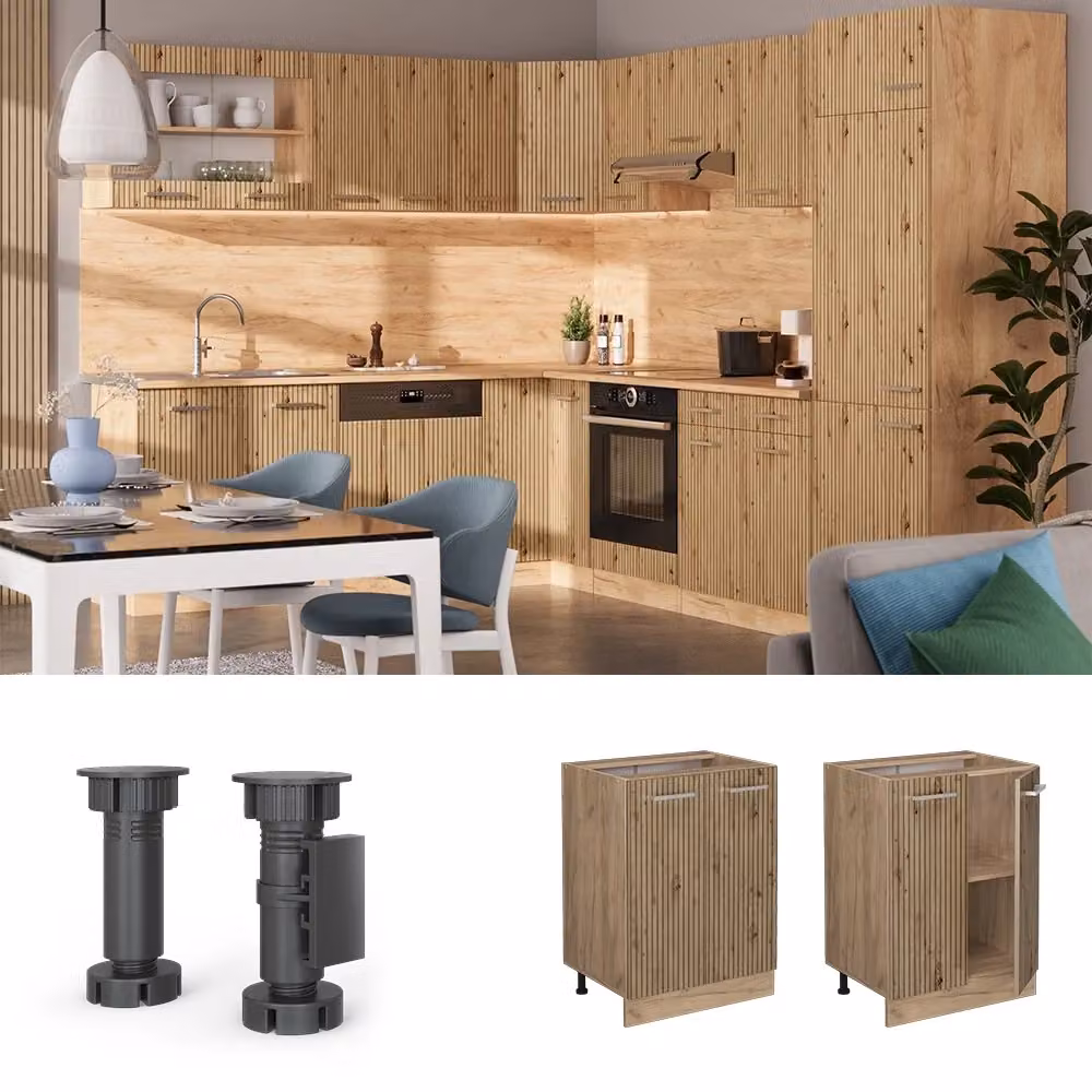 Mobiletto base cucina Vicco R-Line Rovere e Antracite con ante a battente e ripiani interni L: 60 cm, P: 27,5 cm, H: 81,6 cm – 2