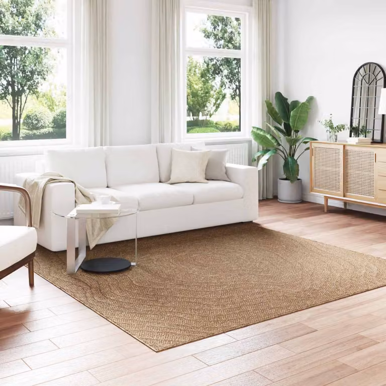 Tappeto vidaXL AGIRA Moderno per Interno ed Esterno, Quadrato, Poliestere, Beige e Marrone, L 240 x L 240 cm
