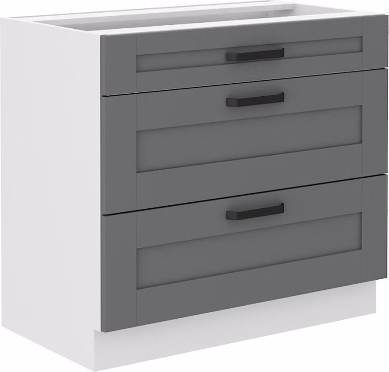 Armadietto inferiore con cassetti LAILI - larghezza 80 cm, grigio / bianco