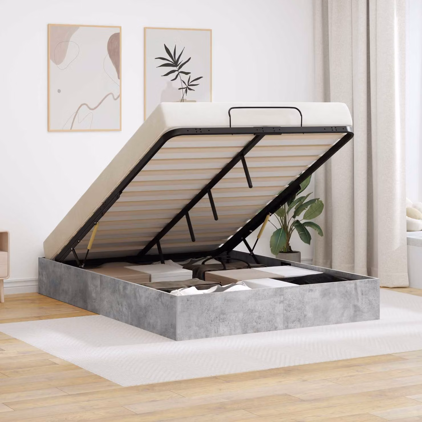 Letto ottomano vidaXL in tessuto grigio con base a sollevamento L/P: 150 x 200 cm – 1