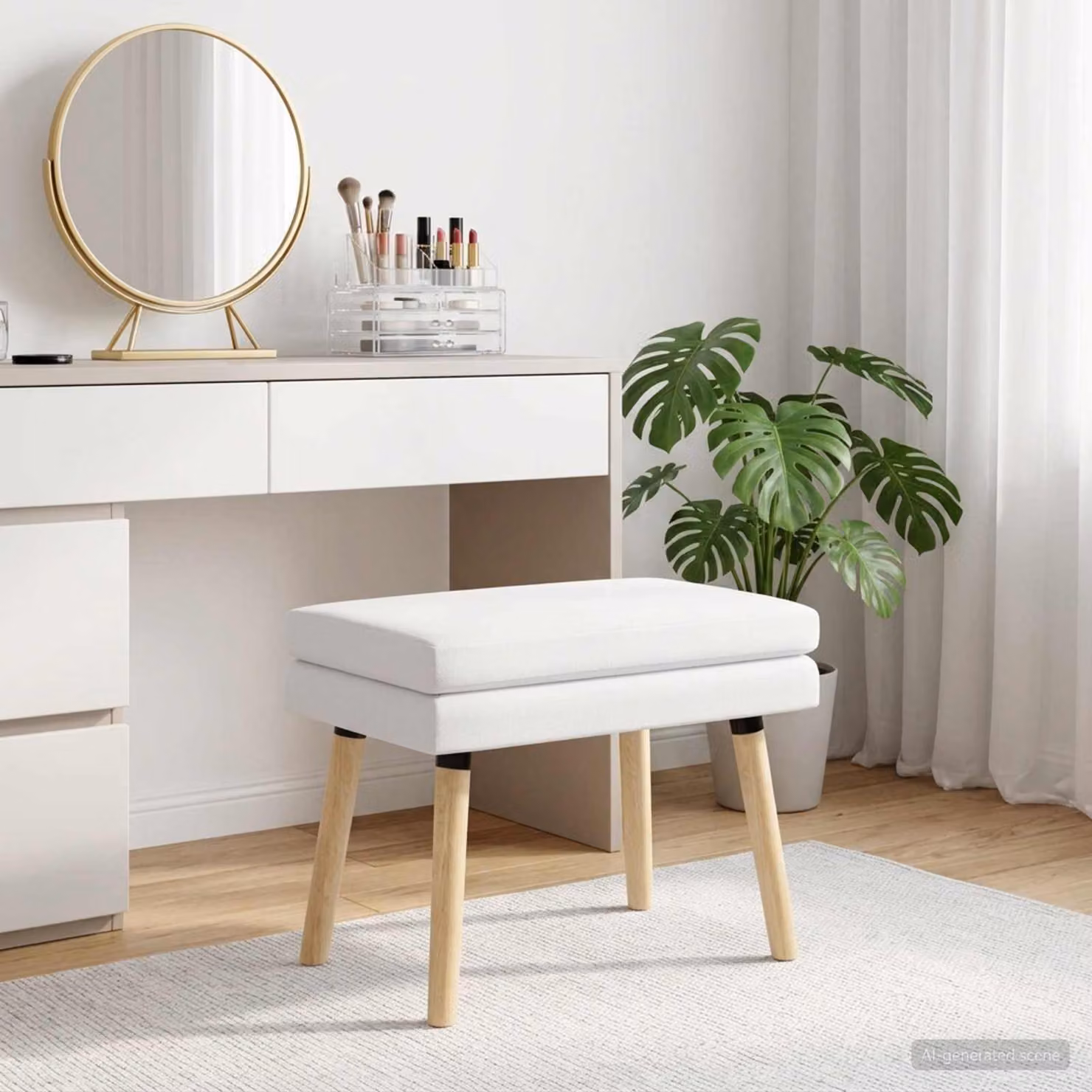 Panchina moderna vidaXL in legno e tessuto bianco L: 60 cm, P: 40 cm, H: 46 cm