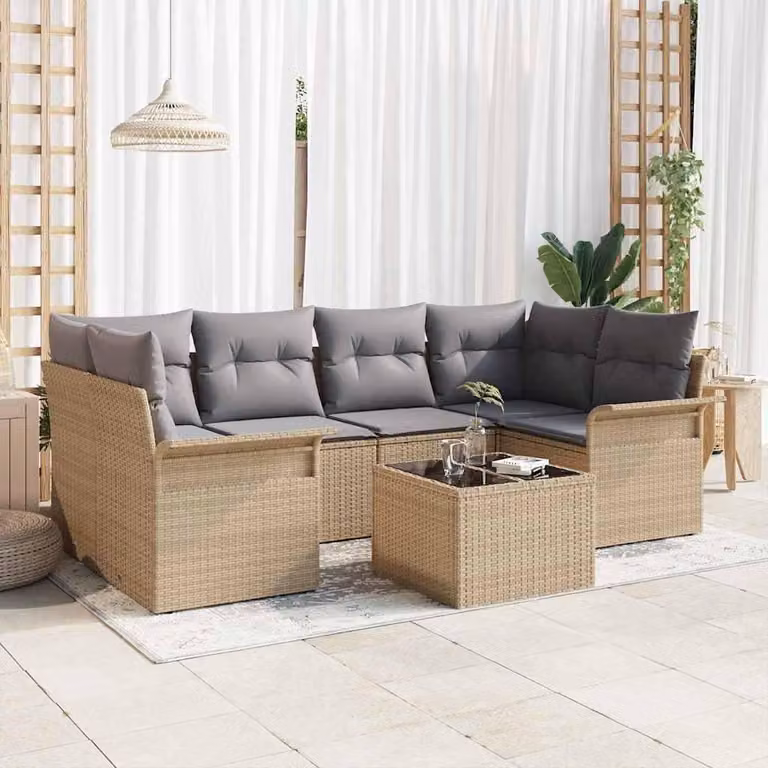 Maison Exclusive - Set Divano da Giardino 7 pcs Beige Poly Rattan