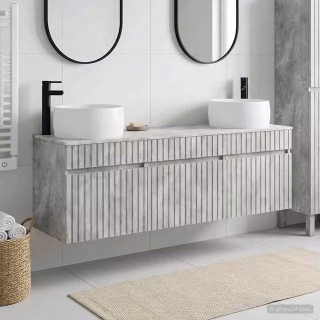 Set di Armadi da Bagno 3 pz Grigio Cemento 49 x 44,5 x 66 cm