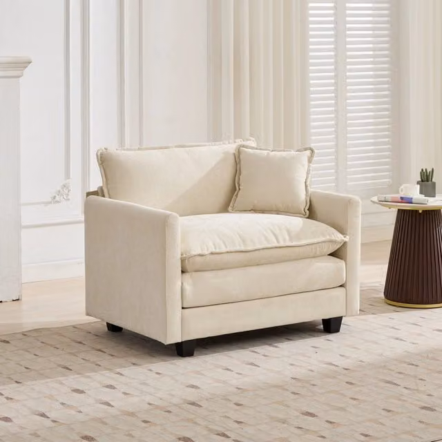 Divano Cloud monoposto - Zephmum- Moderno, imbottitura doppia strato, tessuto traspirante chenille, color beige