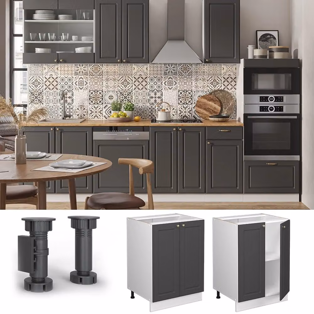 Mobiletto base cucina Vicco Fame-Line Antracite, Oro e Bianco con ante a battente, L: 60 cm – 2