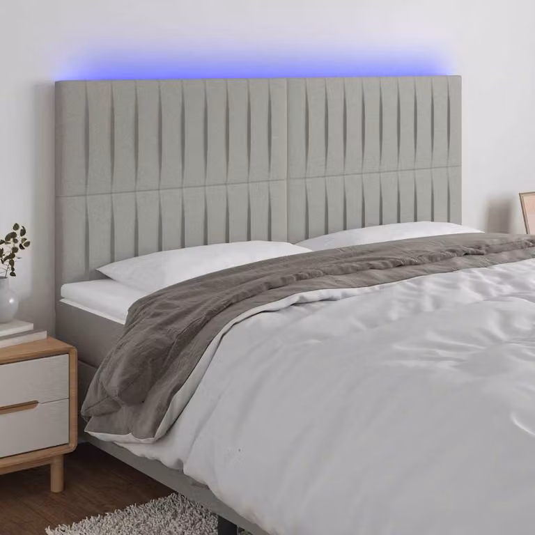 Testiera con LED e porta USB vidaXL in tessuto grigio, L: 160 cm, P: 5 cm, H: 118-128 cm