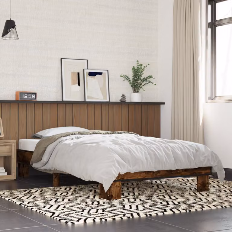 Giroletto vidaXL in Rovere Fumo con Listelli in Legno e Metallo, L 100 x P 200 cm